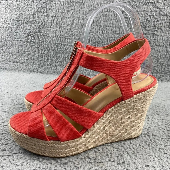 Michael kors berkley Espadrille Wedge‎ Canvas Slingback Womens Sandal Orange Zip - Picture 7 of 16